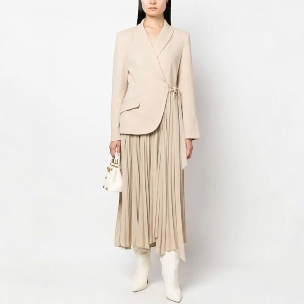 SIMKHAI Ambretta Plisse-detailed Woven Maxi Blazer Dress in Natural